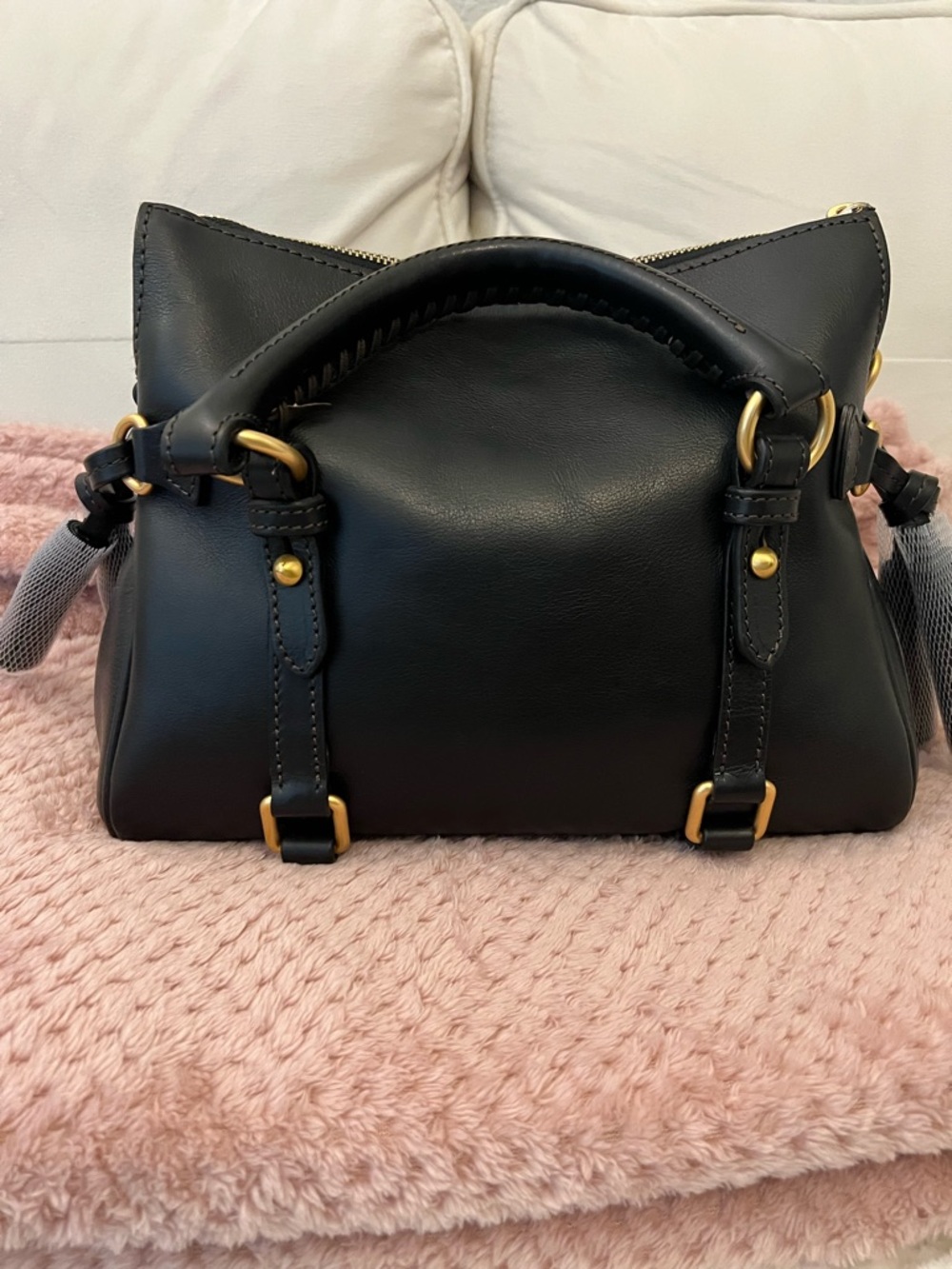Dooney & Bourke Black Florentine Leather Satchel with Gold Hardware - Picture 2 of 14